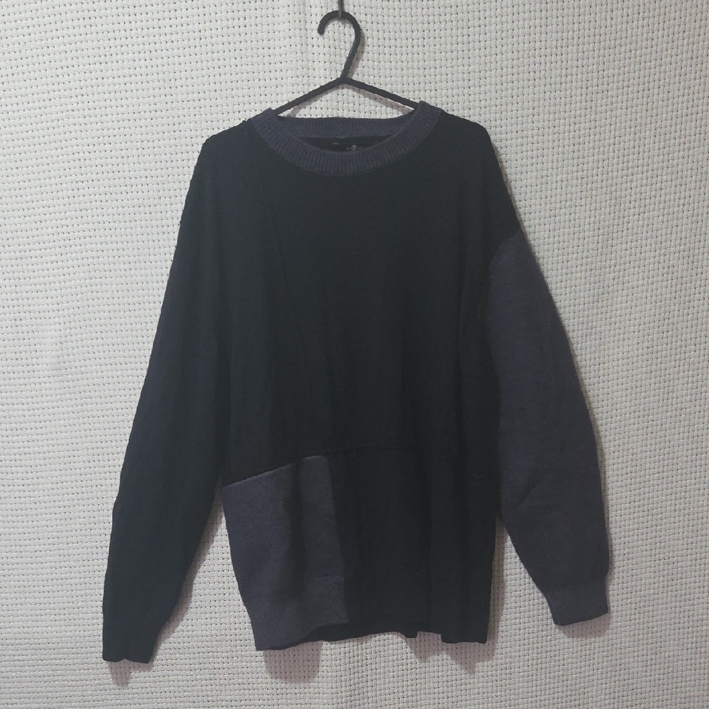 7 For All Mankind Black and Gray Crewneck Sweater 100% Wool Chunky